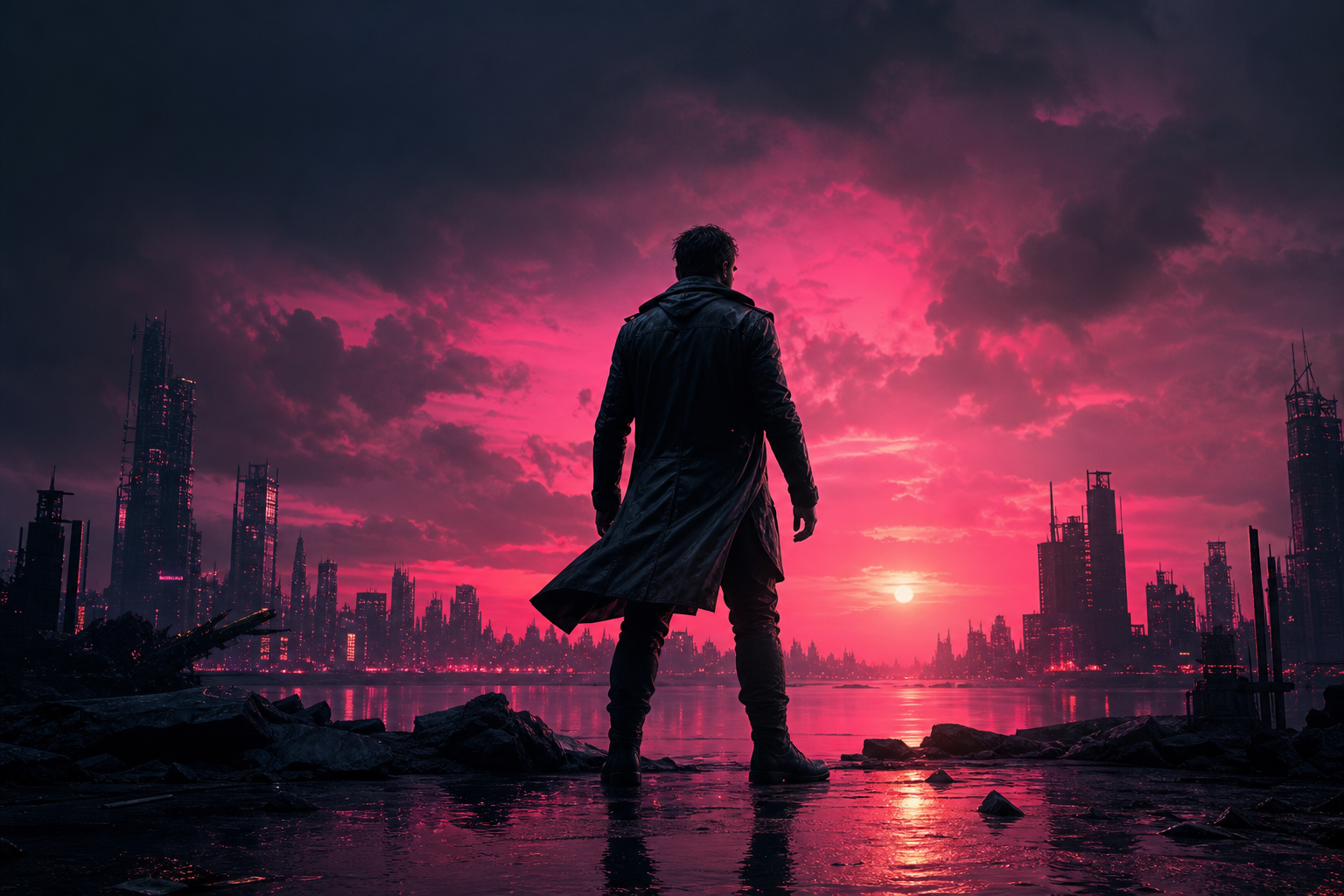 Action Movie Hero Silhouette At Sunset Without Logos Movie Wallpaper  2 4K