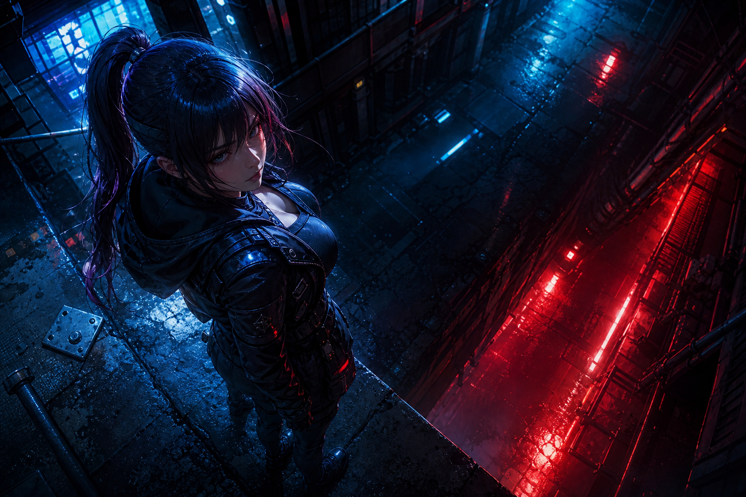 Adult Anime Cyberpunk Heroine With Neon Lights, Safe For Work, Fully Clothed Anime Wallpaper  13 4K