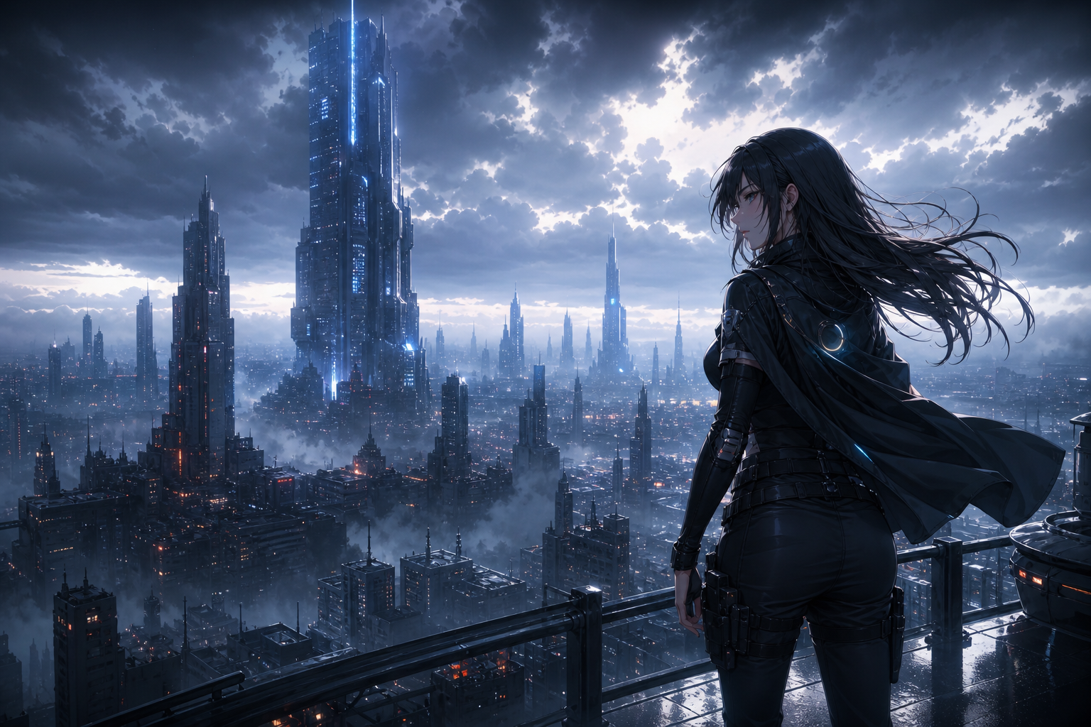 Adult Anime Cyberpunk Heroine With Neon Lights, Safe For Work, Fully Clothed Anime Wallpaper  21 4K