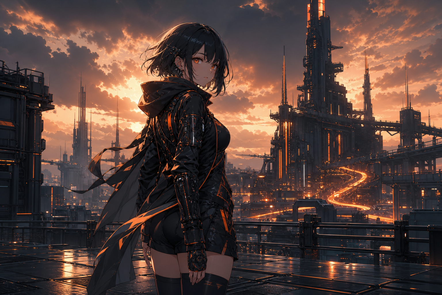 Adult Anime Cyberpunk Heroine With Neon Lights, Safe For Work, Fully Clothed Anime Wallpaper  21 4K