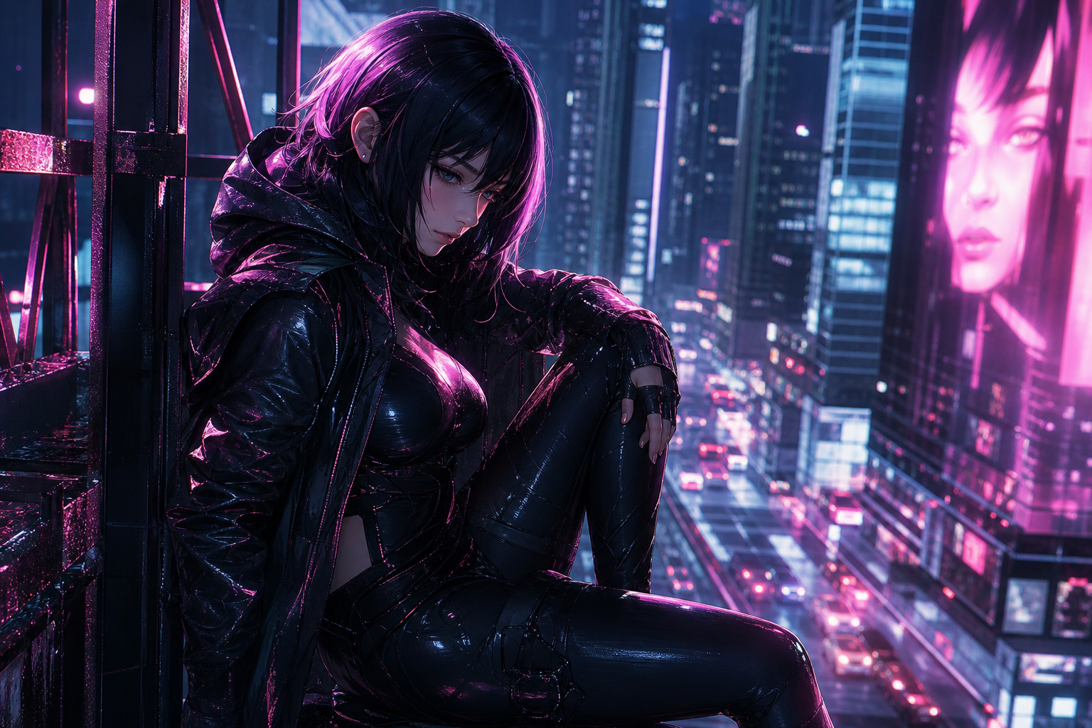 Adult Anime Cyberpunk Heroine With Neon Lights, Safe For Work, Fully Clothed Anime Wallpaper  5 4K