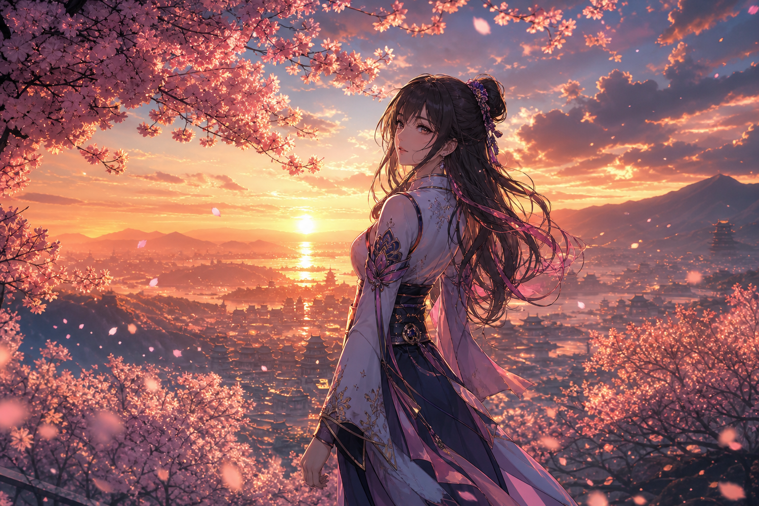 Adult Anime Heroine Under Cherry Blossoms, Safe For Work, Fully Clothed Anime Wallpaper  25 4K