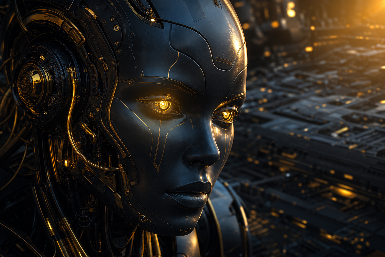 Android Face Closeup With Glowing Eyes Robots Wallpaper  5 4K