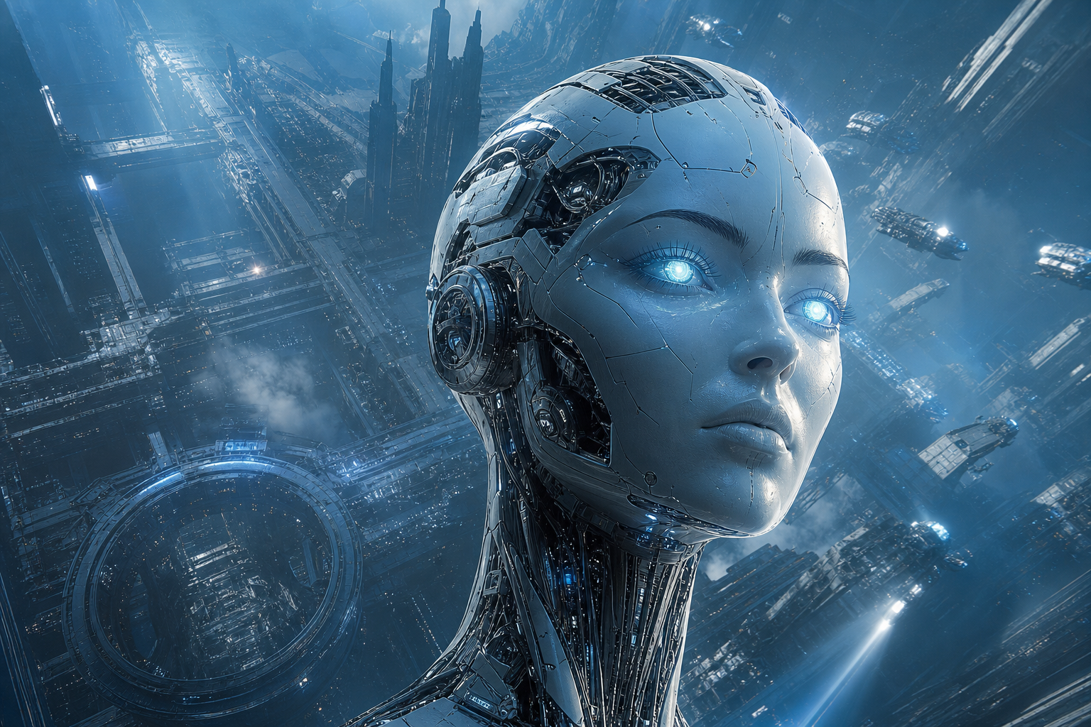 Android Face Closeup With Glowing Eyes Robots Wallpaper  5 4K