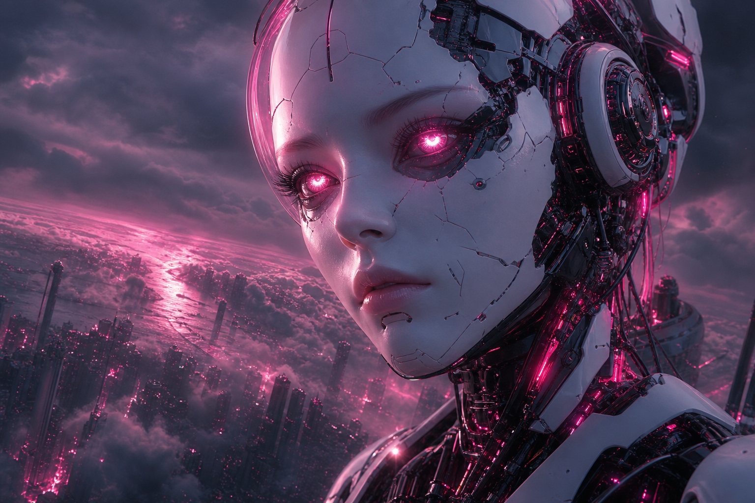 Android Face Closeup With Glowing Eyes Robots Wallpaper  5 4K