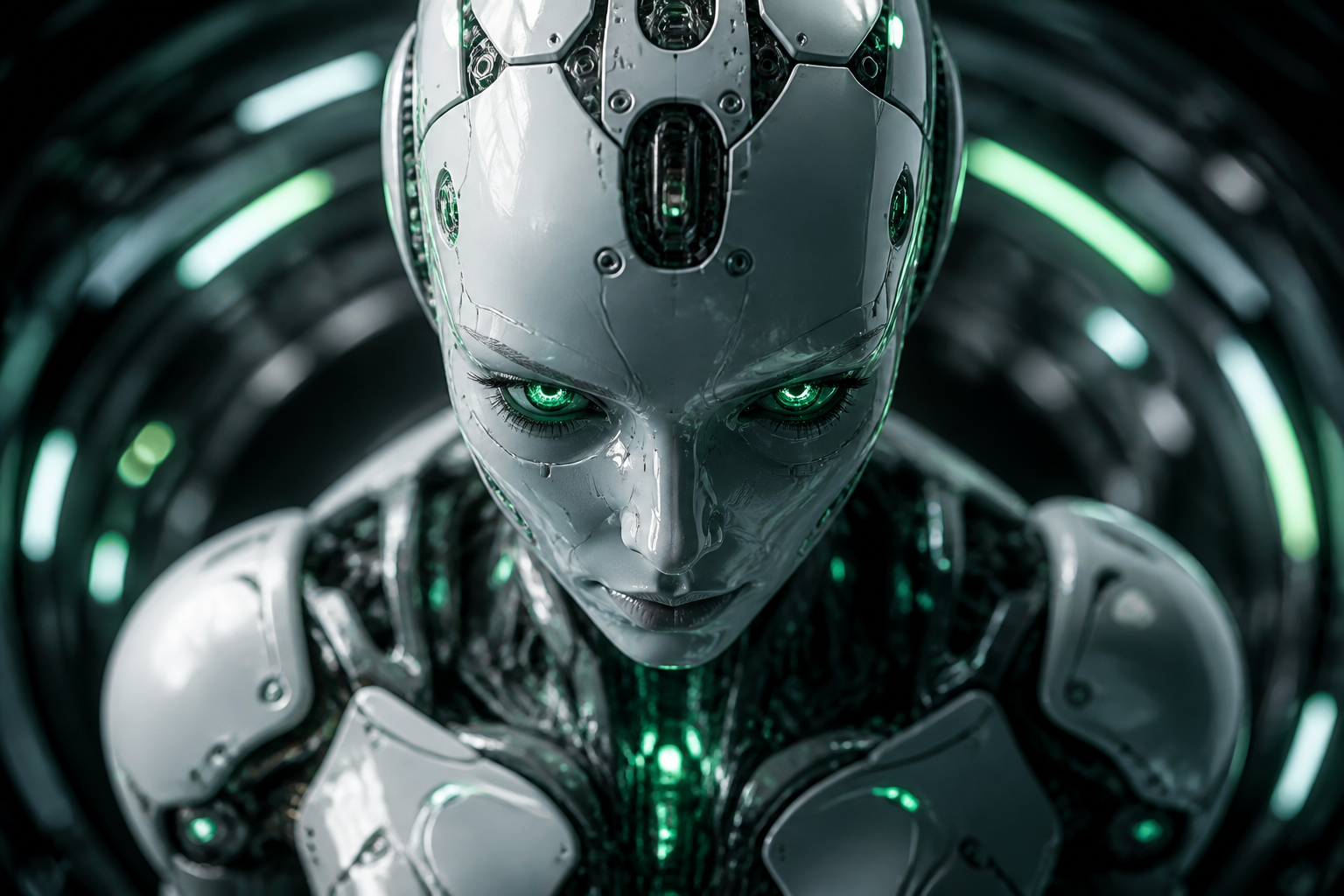 Android Face Closeup With Glowing Eyes Robots Wallpaper  5 4K