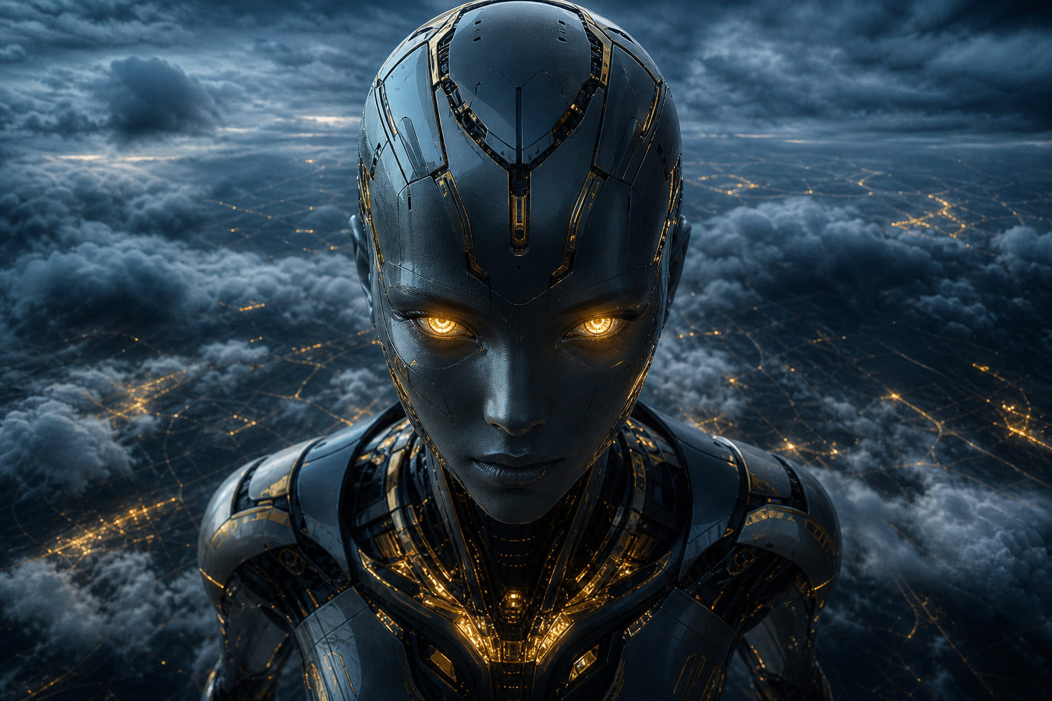 Android Face Closeup With Glowing Eyes Robots Wallpaper  5 4K