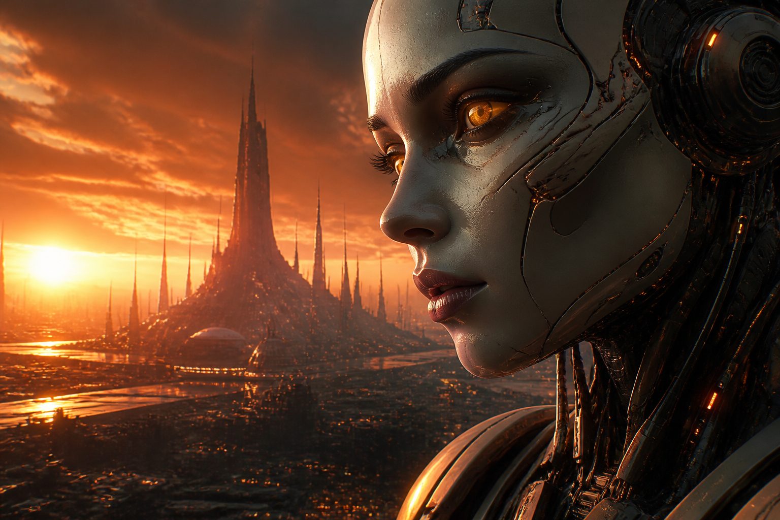 Android Face Closeup With Glowing Eyes Robots Wallpaper  5 4K