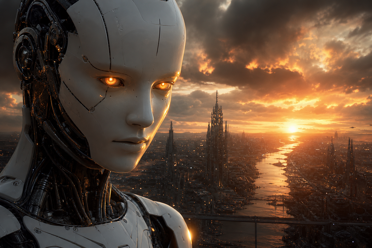 Android Face Closeup With Glowing Eyes Robots Wallpaper  5 4K