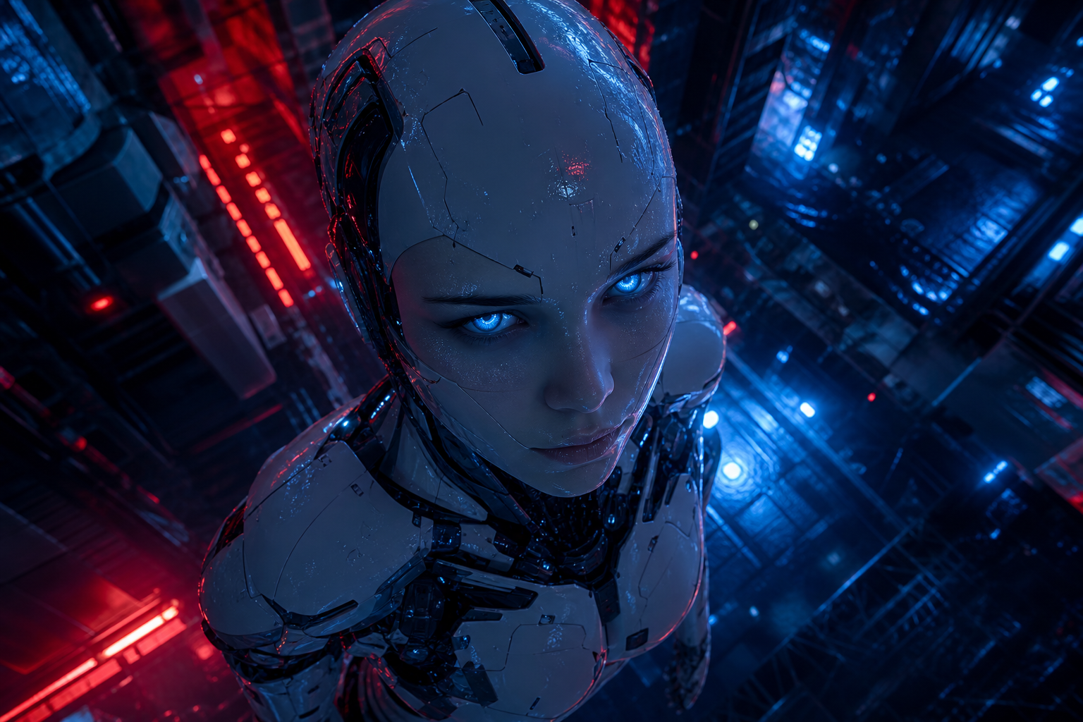 Android Face Closeup With Glowing Eyes Robots Wallpaper  5 4K