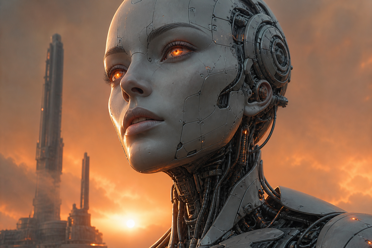 Android Face Closeup With Glowing Eyes Robots Wallpaper  5 4K