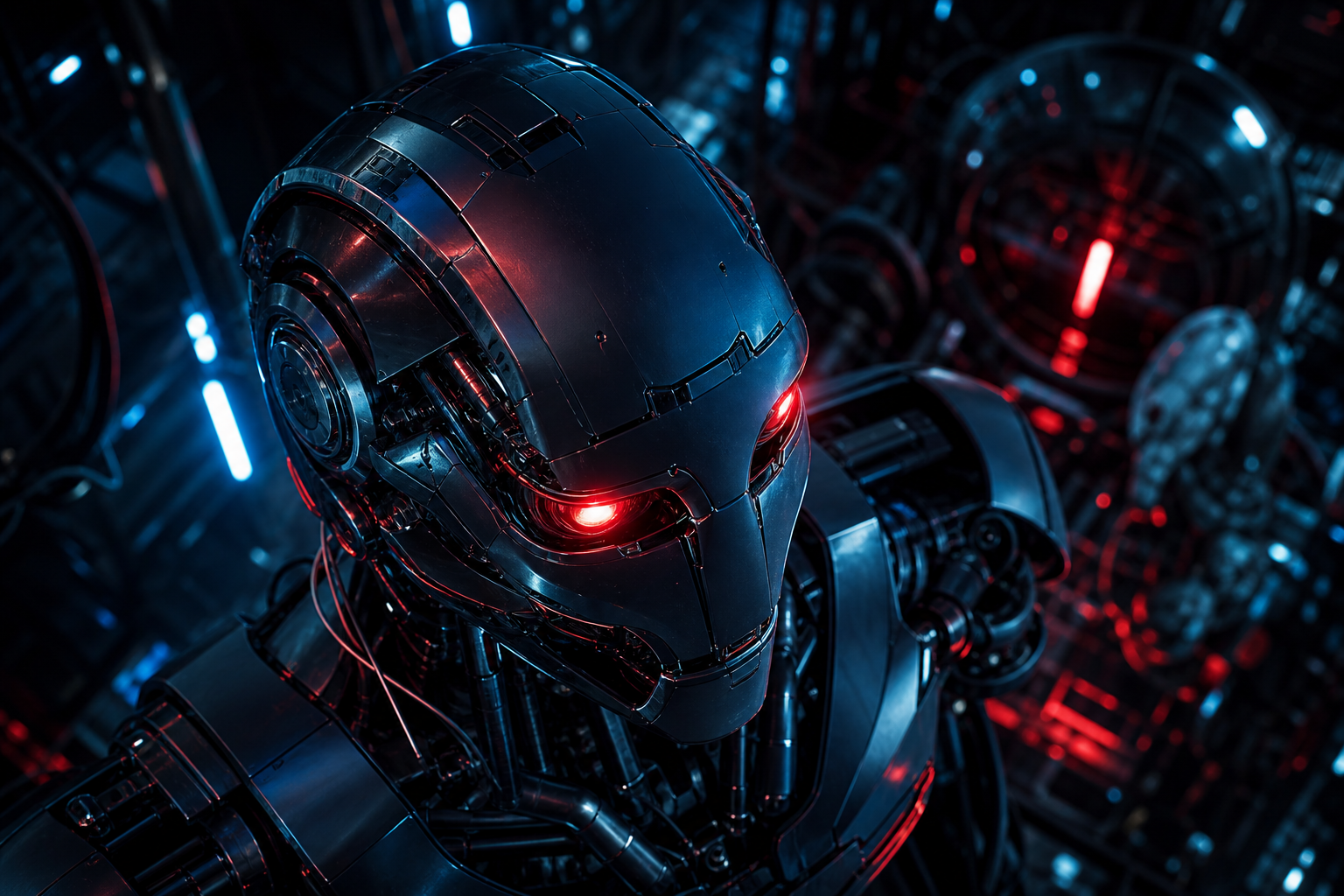 Android Face Closeup With Glowing Eyes Robots Wallpaper  5 4K