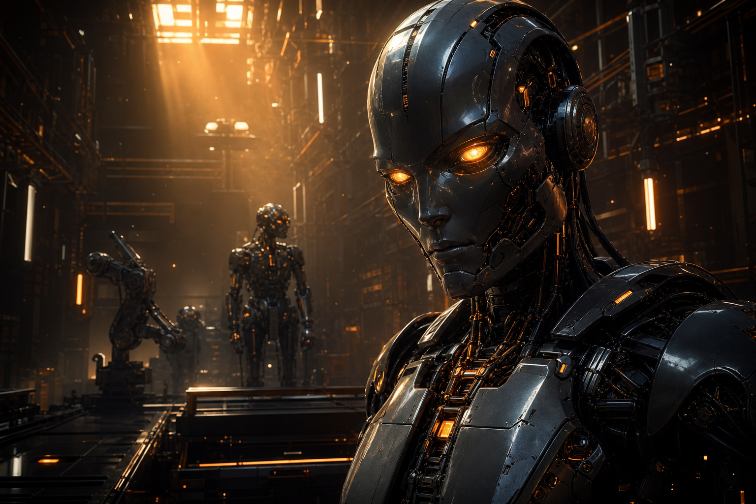 Android Face Closeup With Glowing Eyes Robots Wallpaper  5 4K