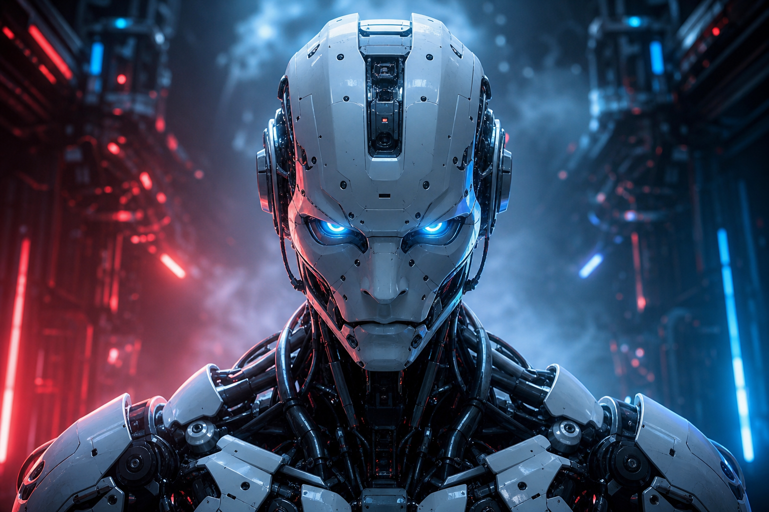 Android Face Closeup With Glowing Eyes Robots Wallpaper  5 4K