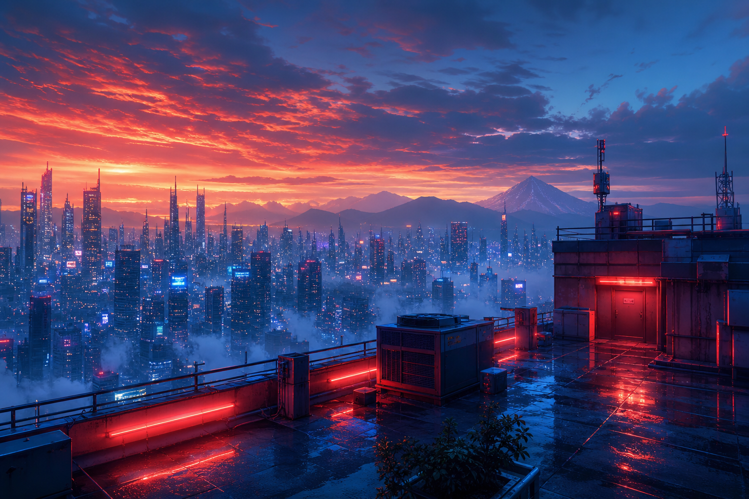 Anime City Rooftop Sunset Scene, Safe For Work, No Minors Anime Wallpaper  14 4K