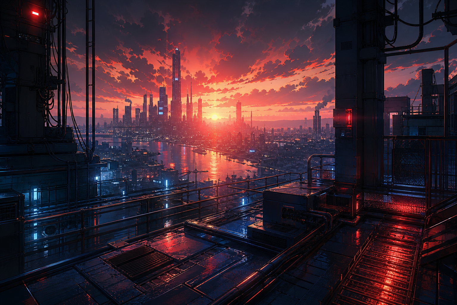 Anime City Rooftop Sunset Scene, Safe For Work, No Minors Anime Wallpaper  14 4K