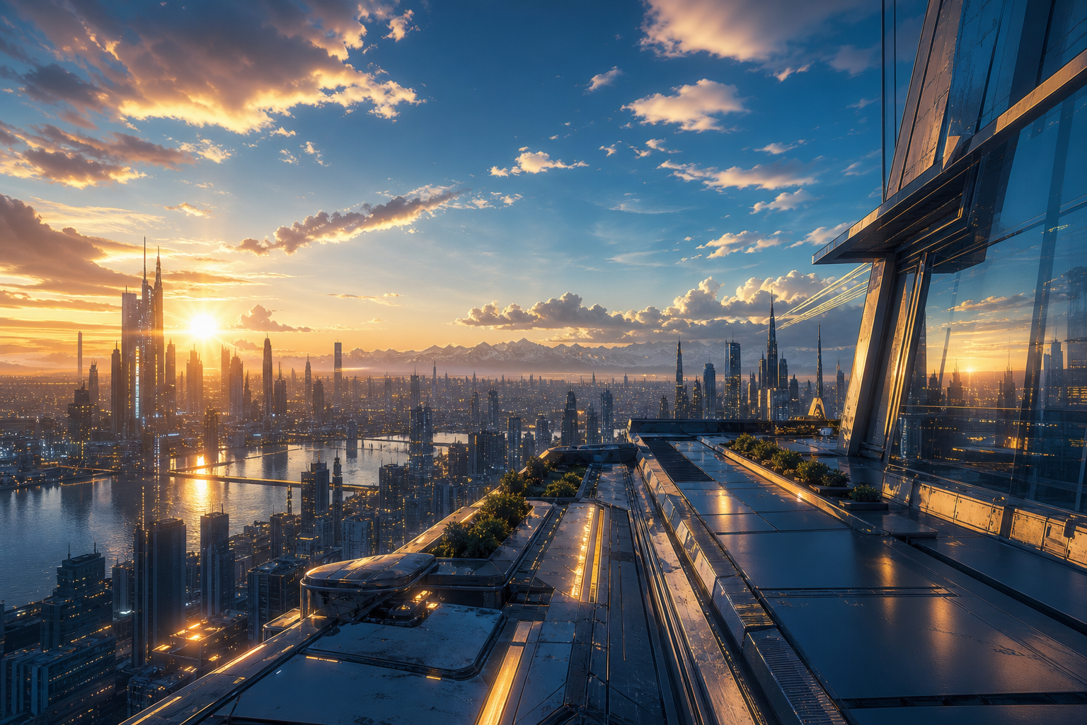 Anime City Rooftop Sunset Scene, Safe For Work, No Minors Anime Wallpaper  14 4K