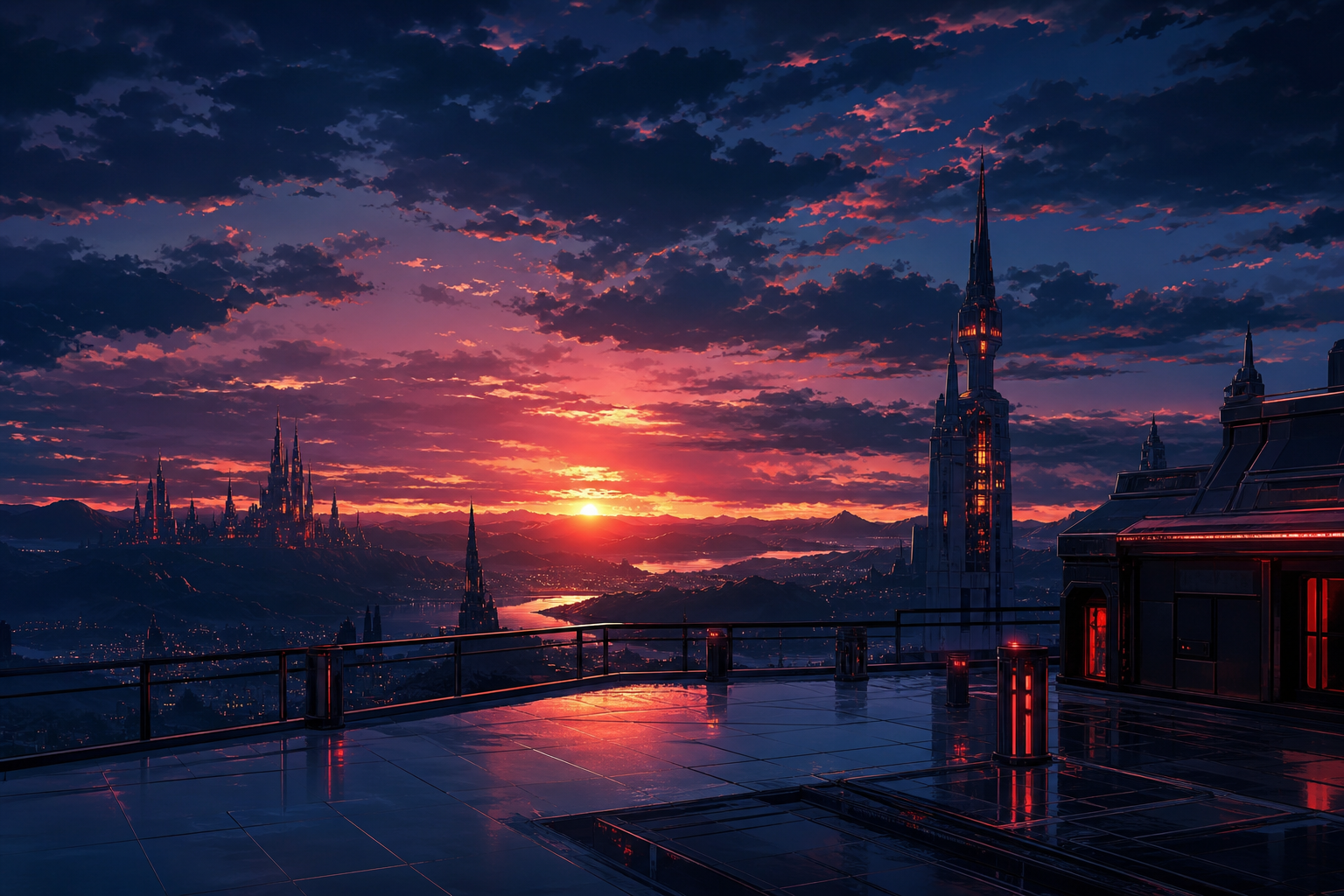 Anime City Rooftop Sunset Scene, Safe For Work, No Minors Anime Wallpaper  14 4K