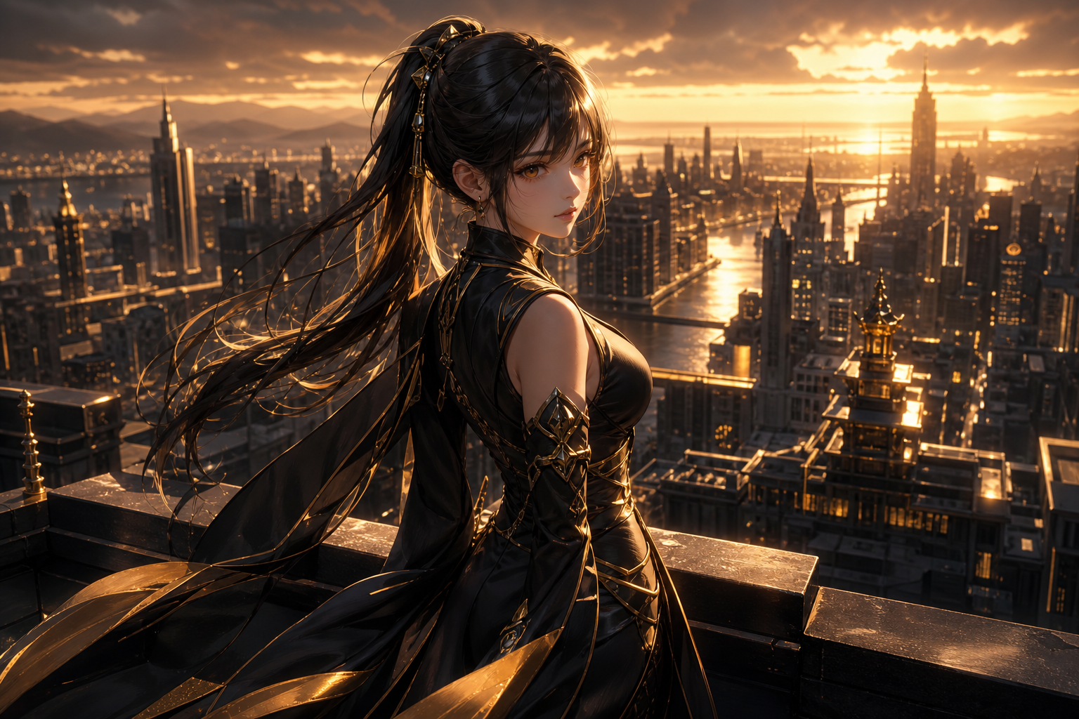 Anime City Rooftop Sunset Scene, Safe For Work, No Minors Anime Wallpaper  14 4K
