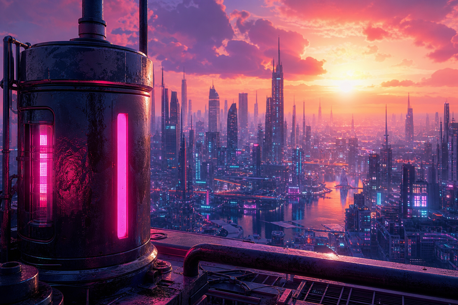 Anime City Rooftop Sunset Scene, Safe For Work, No Minors Anime Wallpaper  14 4K
