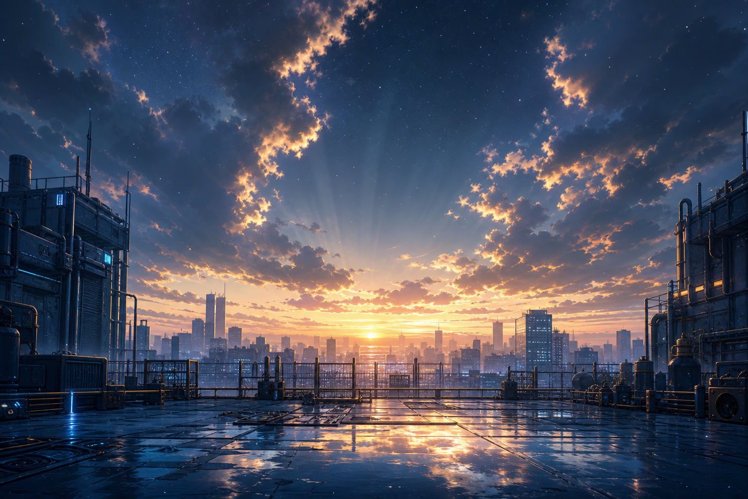 Anime City Rooftop Sunset Scene, Safe For Work, No Minors Anime Wallpaper  22 4K