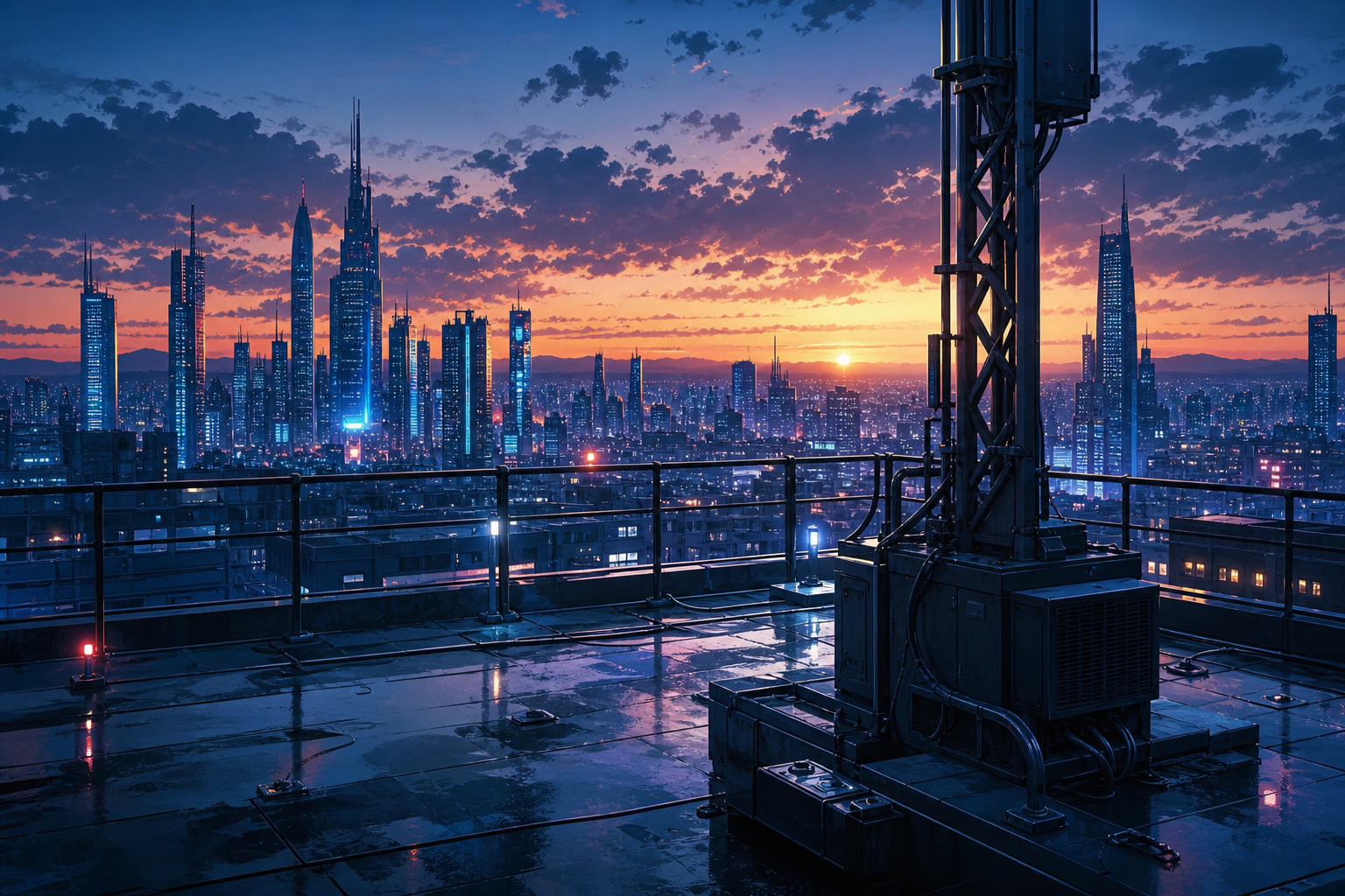Anime City Rooftop Sunset Scene, Safe For Work, No Minors Anime Wallpaper  6 4K