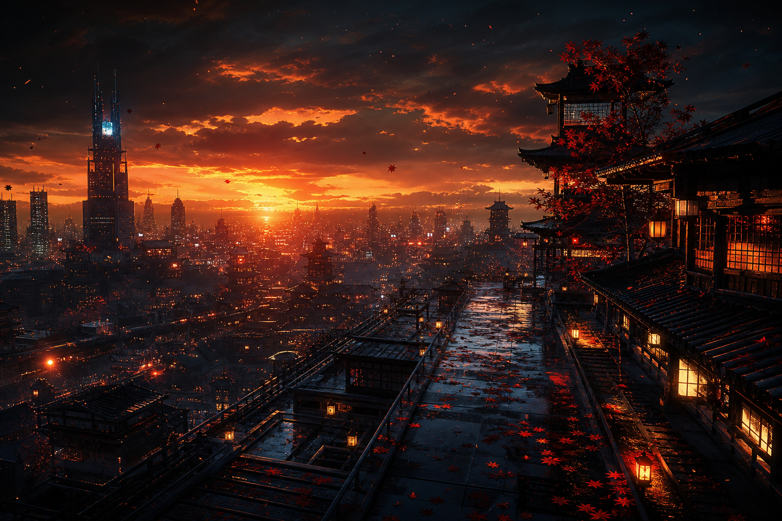 Anime City Rooftop Sunset Scene, Safe For Work, No Minors Anime Wallpaper 6 4K 13 4K Anime Wallpaper