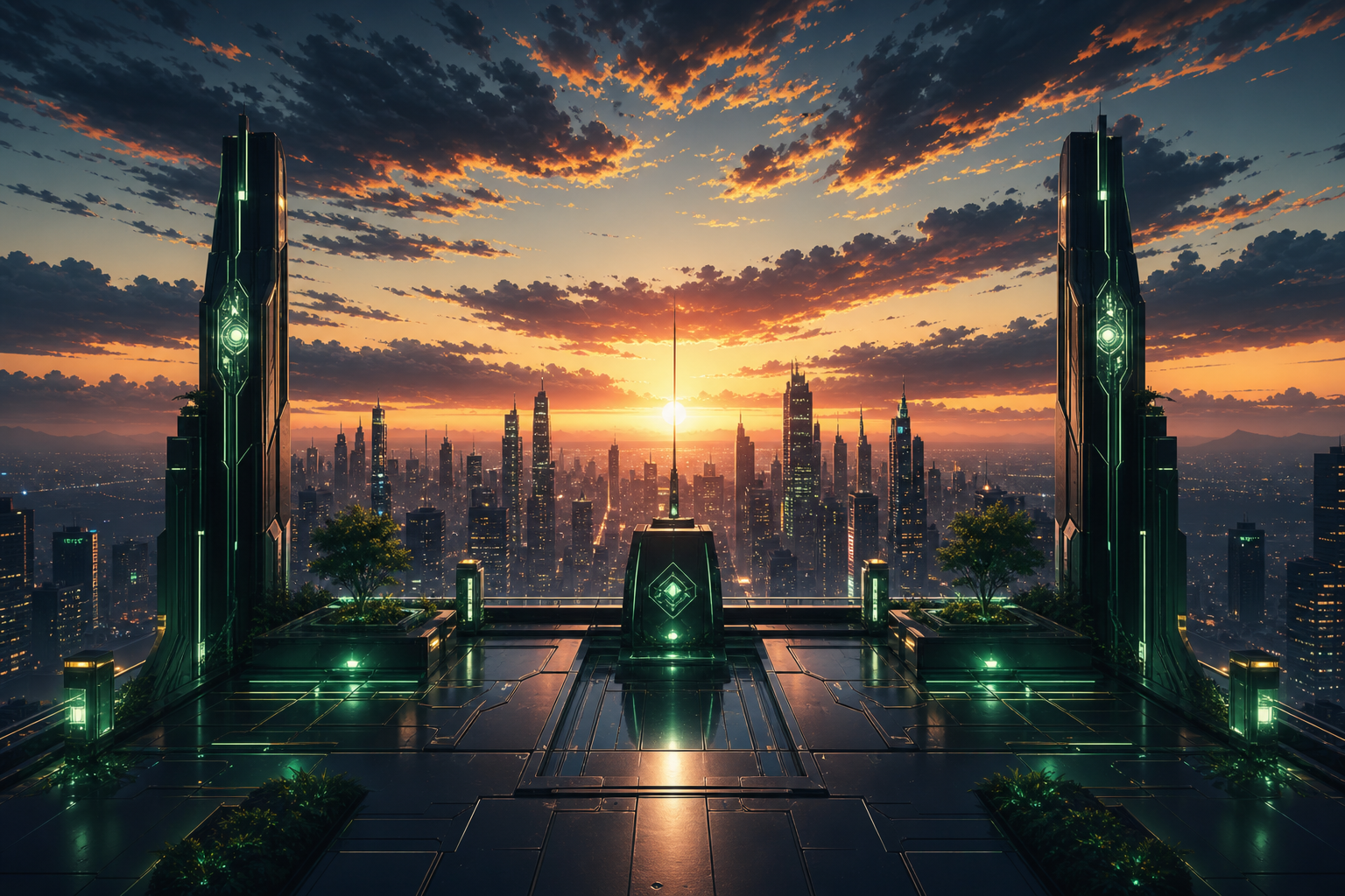 Anime City Rooftop Sunset Scene, Safe For Work, No Minors Anime Wallpaper  6 4K