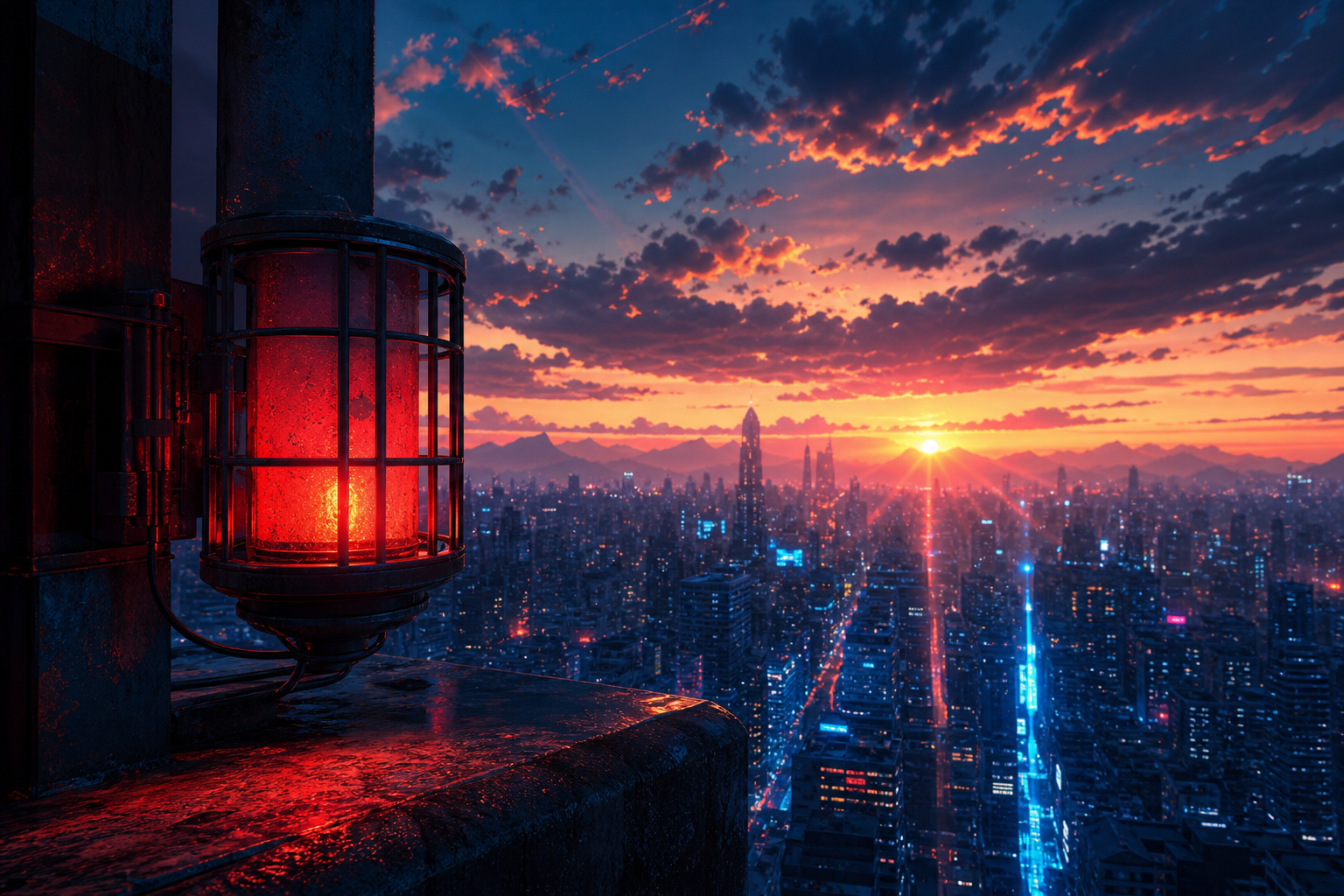 Anime City Rooftop Sunset Scene, Safe For Work, No Minors Anime Wallpaper  6 4K