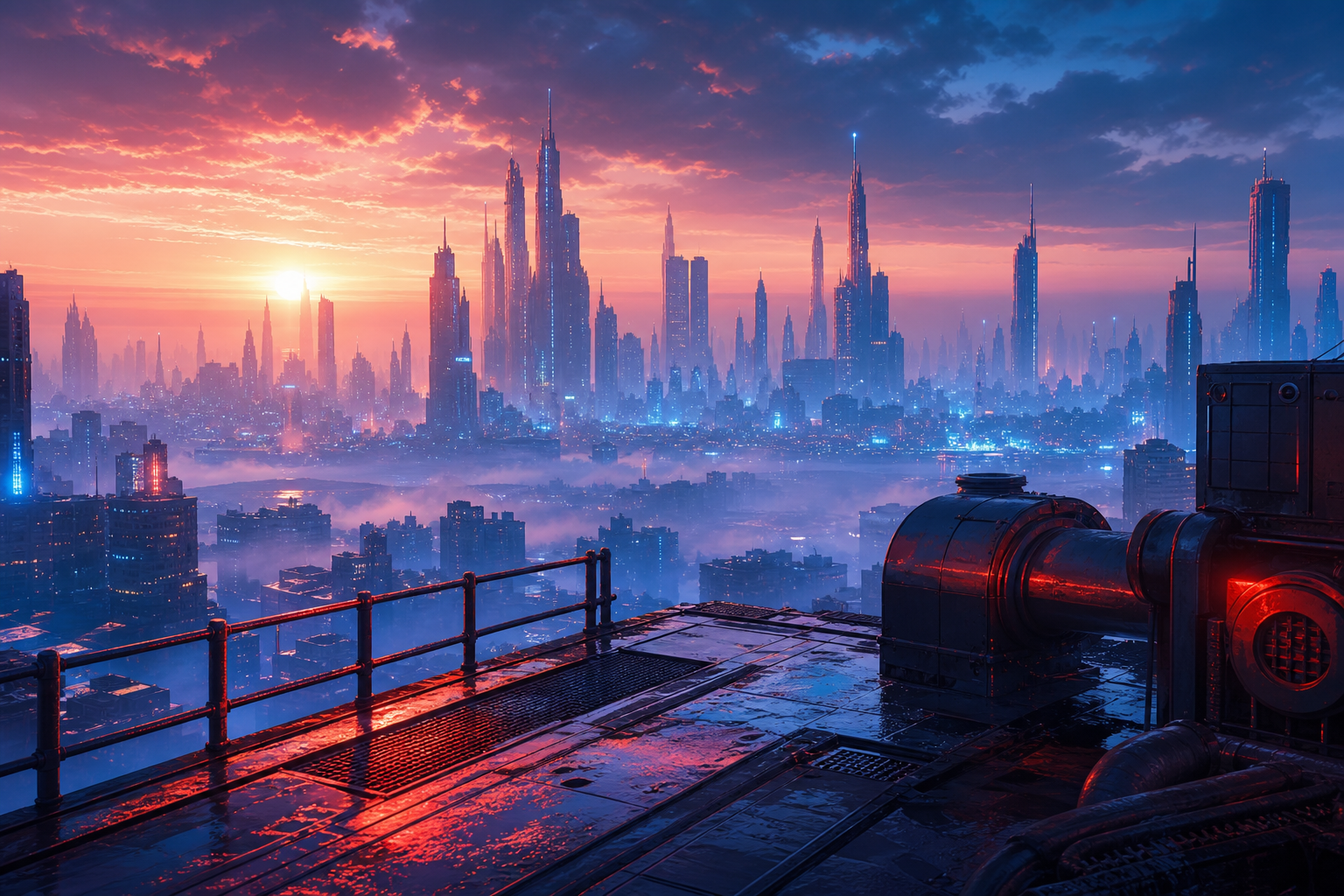 Anime City Rooftop Sunset Scene, Safe For Work, No Minors Anime Wallpaper  6 4K