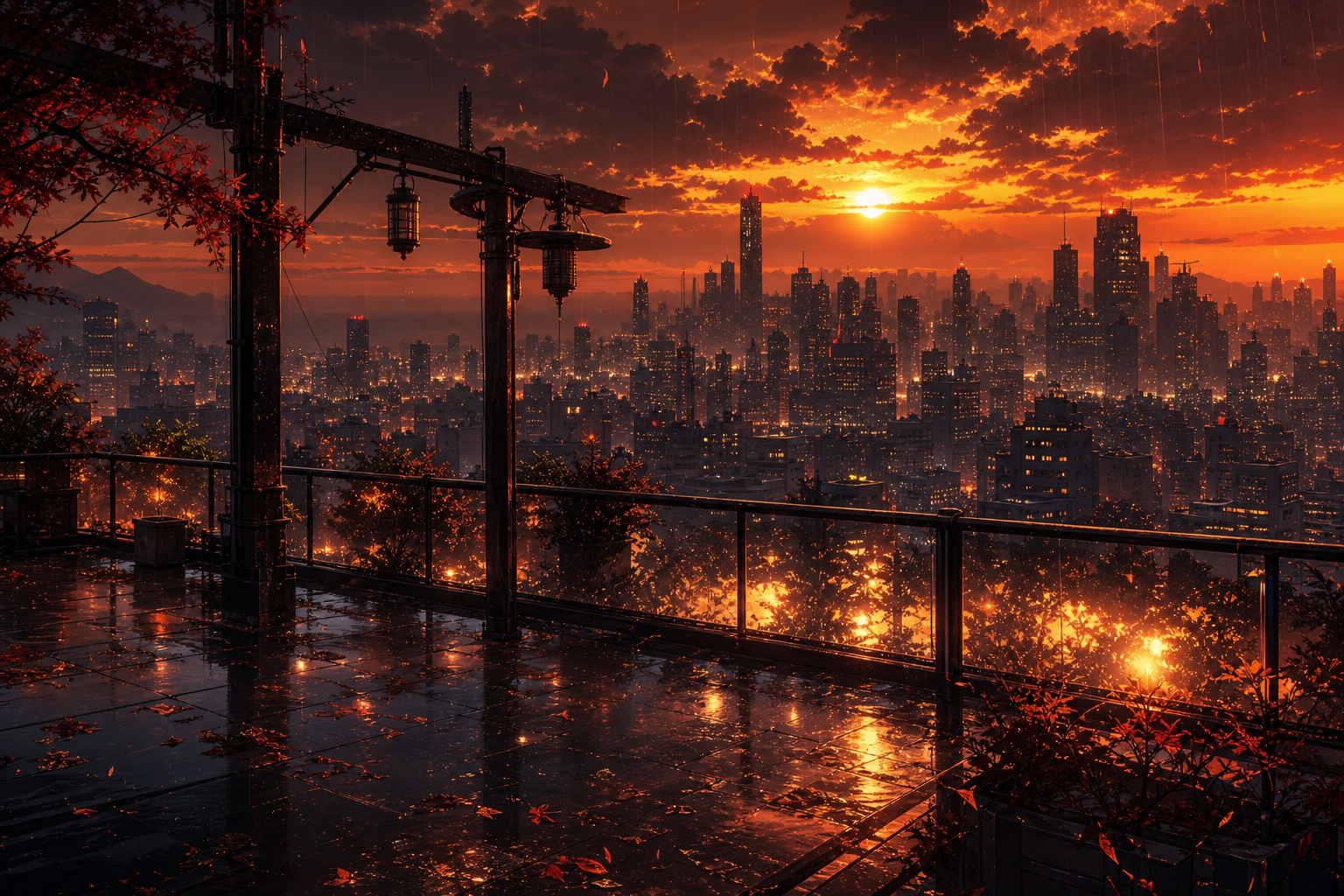 Anime City Rooftop Sunset Scene, Safe For Work, No Minors Anime Wallpaper  6 4K