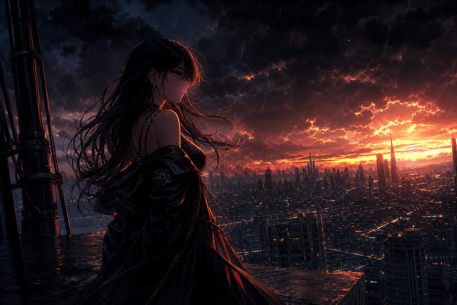 Anime City Rooftop Sunset Scene, Safe For Work, No Minors Anime Wallpaper  6 4K