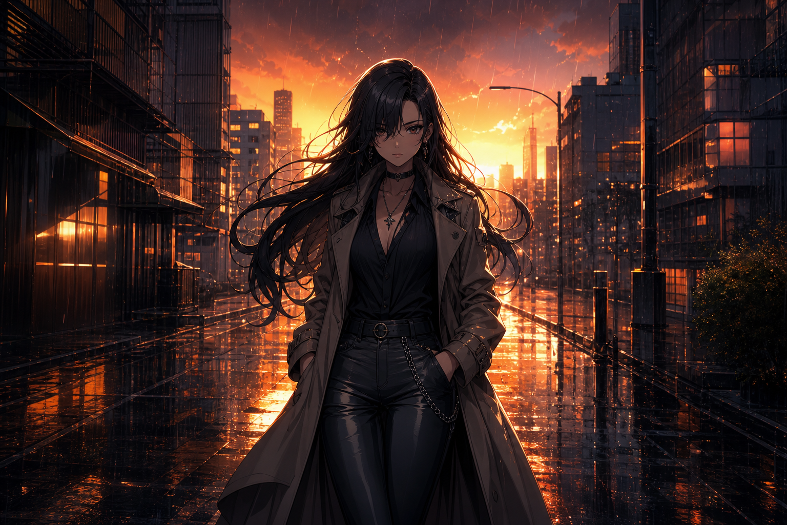Anime City Street In Rain At Night Anime Wallpaper  11 4K