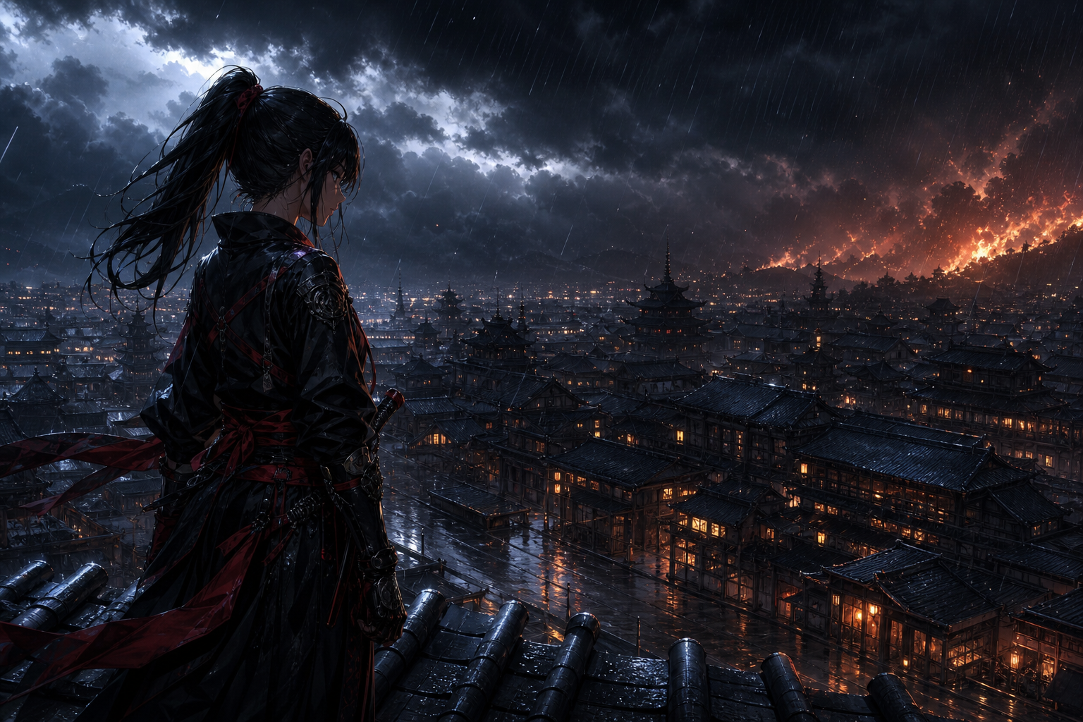 Anime City Street In Rain At Night Anime Wallpaper  11 4K