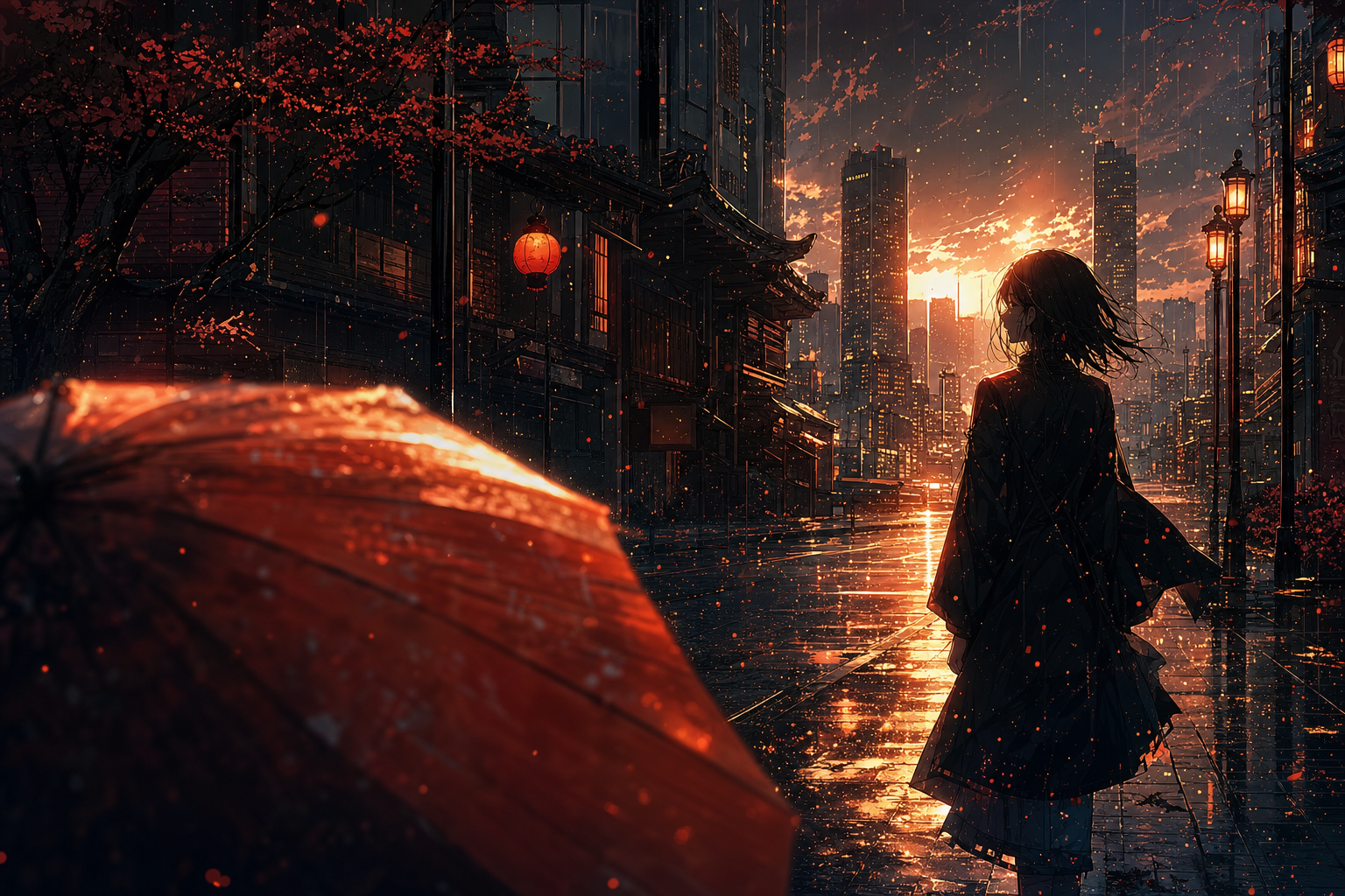Anime City Street In Rain At Night Anime Wallpaper  11 4K