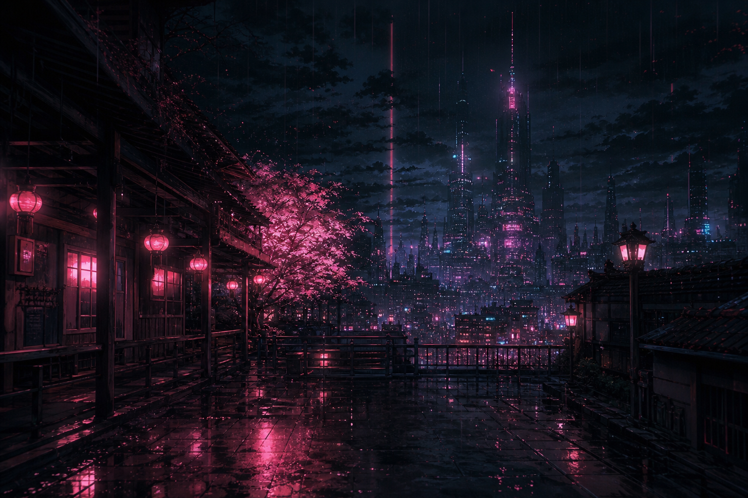 Anime City Street In Rain At Night Anime Wallpaper  19 4K