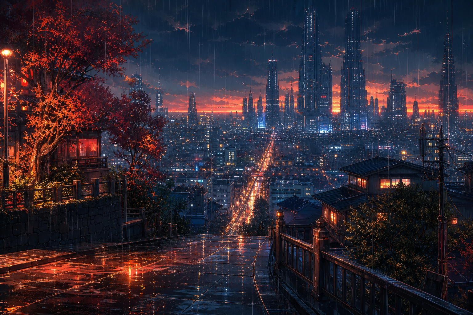 Anime City Street In Rain At Night Anime Wallpaper  19 4K