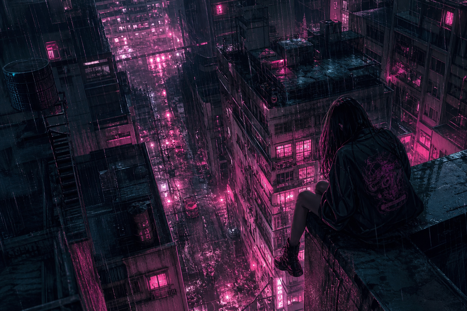 Anime City Street In Rain At Night Anime Wallpaper  3 4K