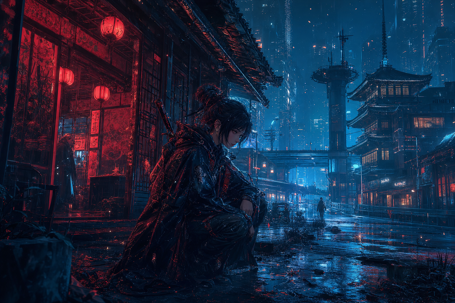 Anime City Street In Rain At Night Anime Wallpaper  3 4K