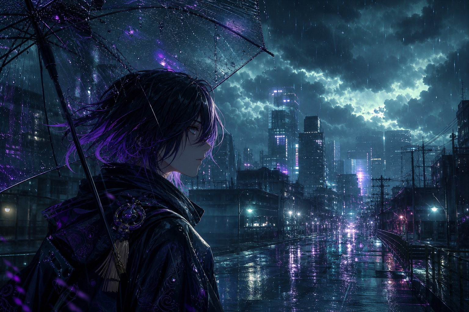 Anime City Street In Rain At Night Anime Wallpaper  3 4K