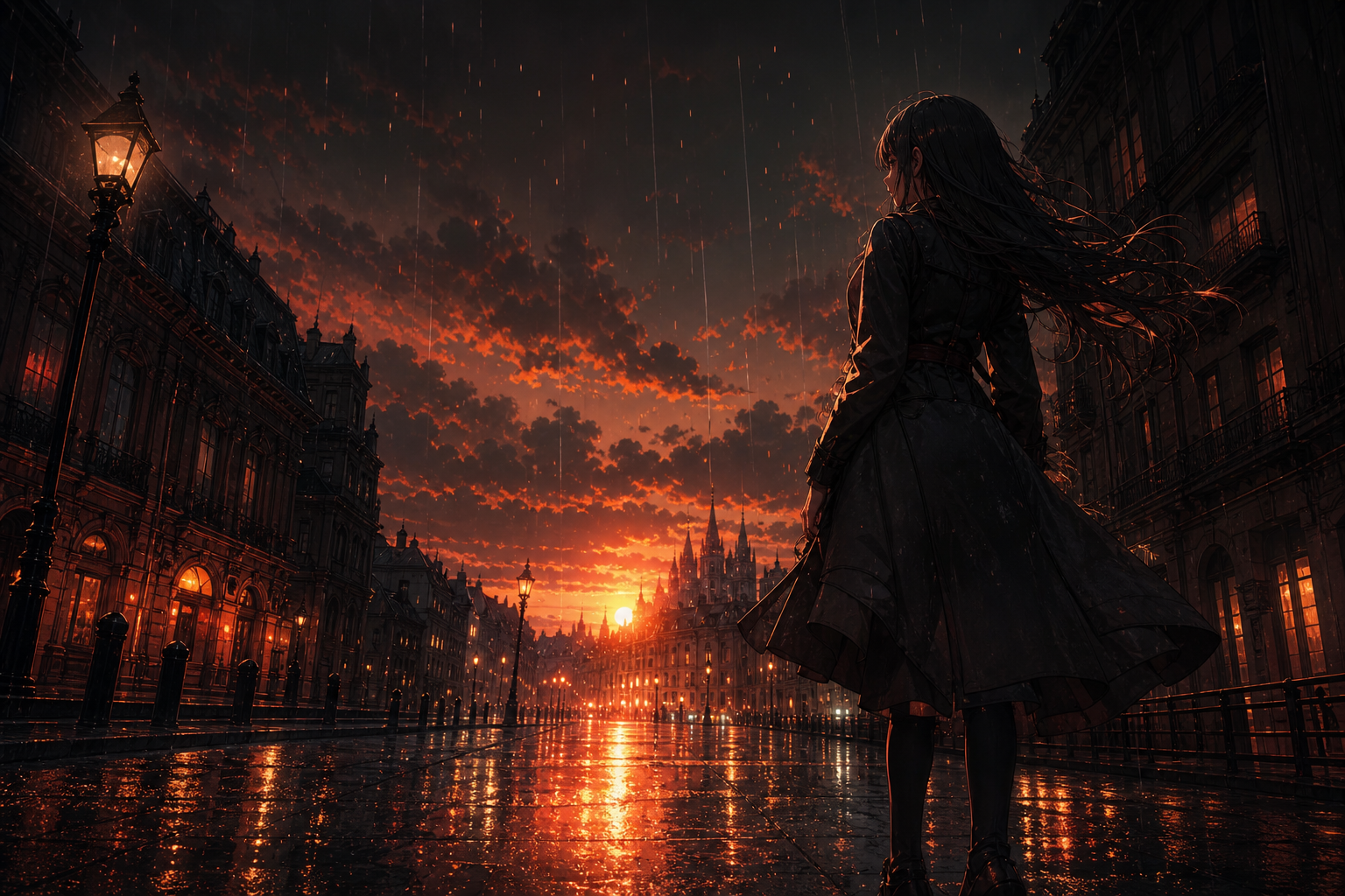 Anime City Street In Rain At Night Anime Wallpaper  3 4K