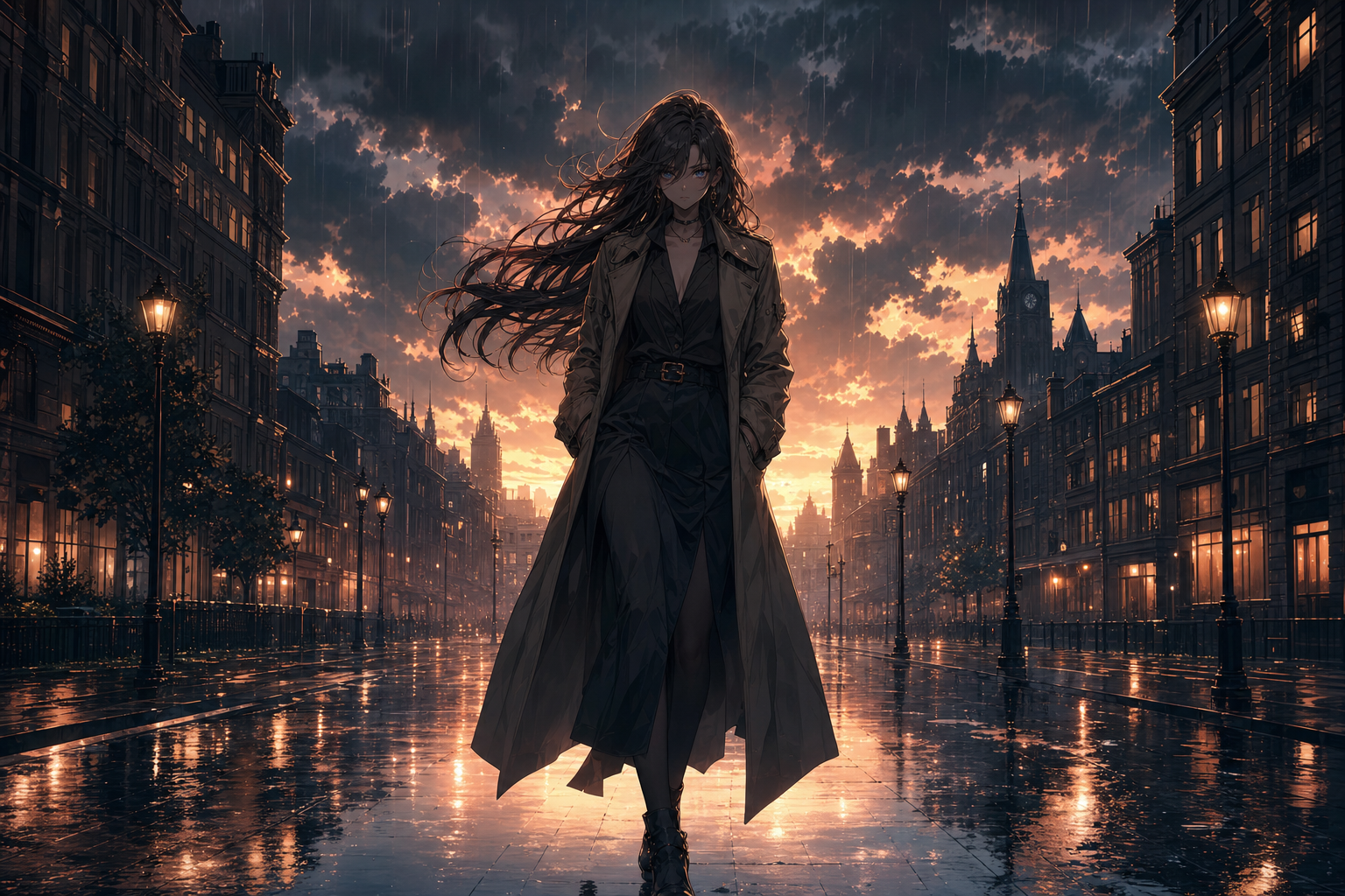 Anime City Street In Rain At Night Anime Wallpaper  3 4K