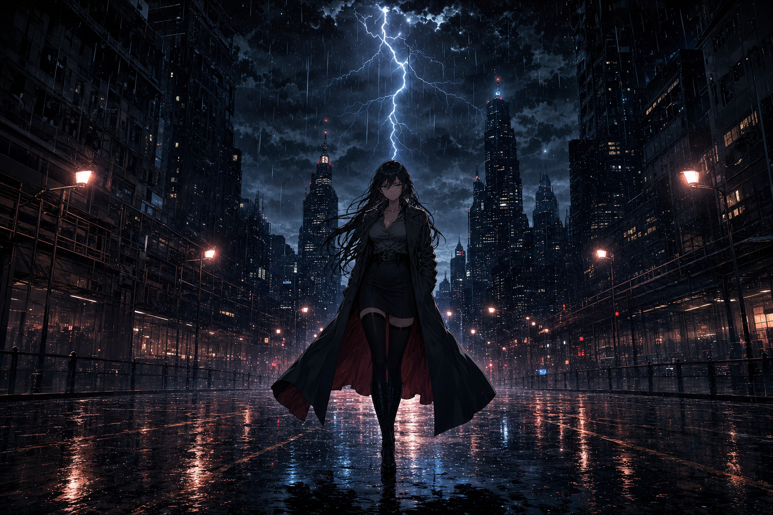 Anime City Street In Rain At Night Anime Wallpaper  3 4K