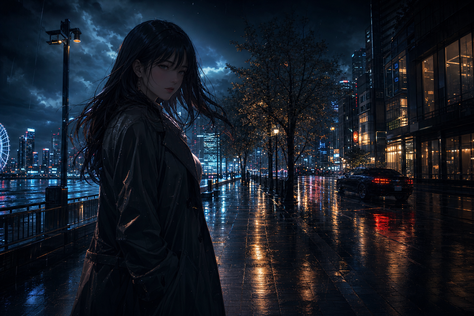 Anime City Street In Rain At Night Anime Wallpaper  3 4K