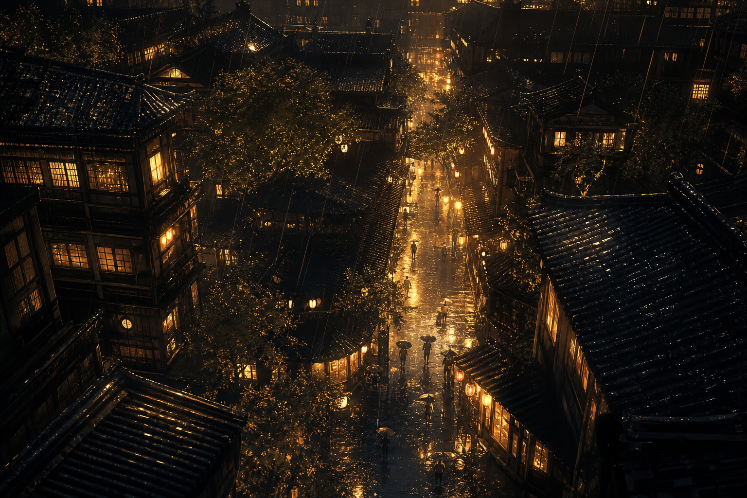 Anime City Street In Rain At Night Anime Wallpaper  3 4K