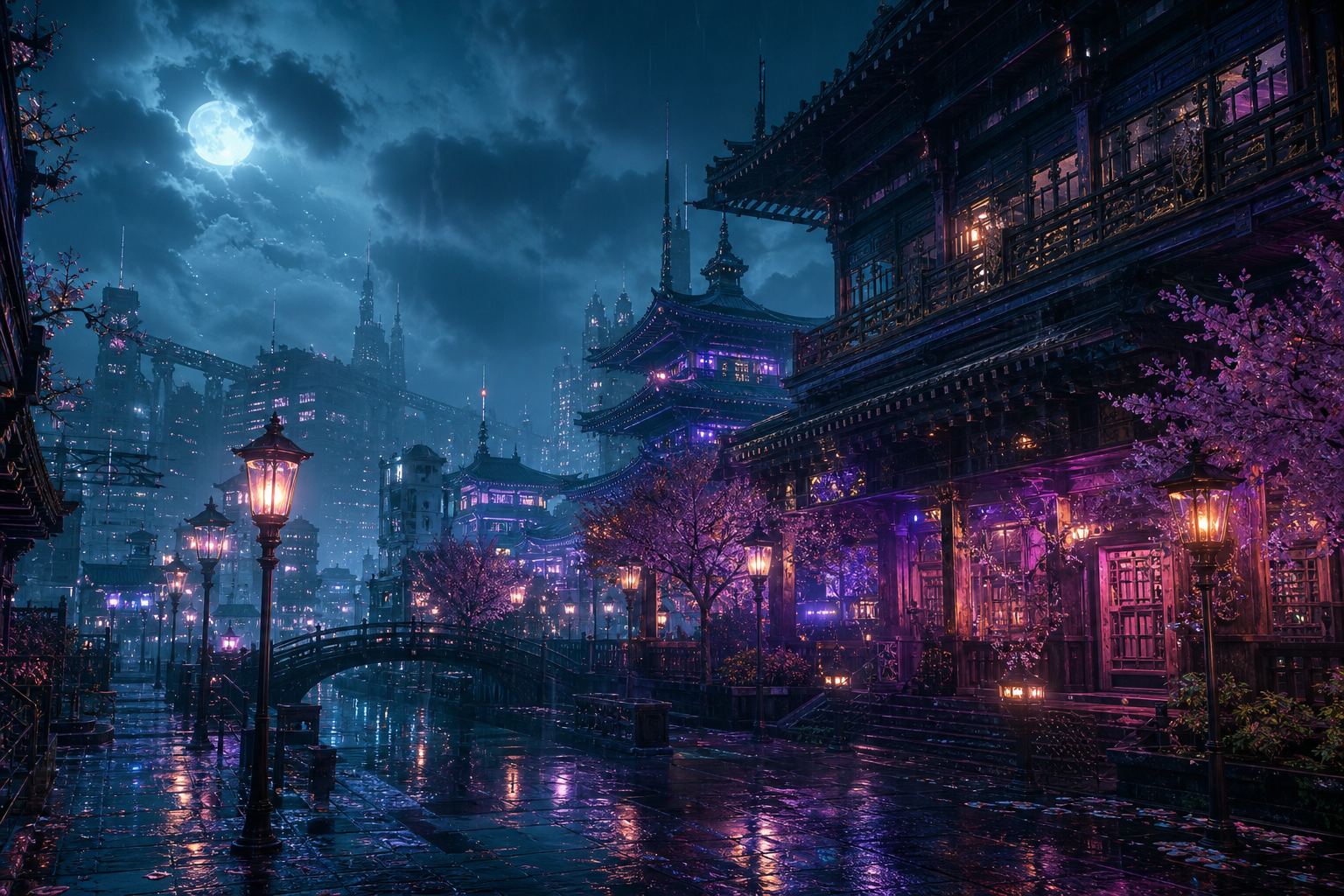 Anime City Street In Rain At Night Anime Wallpaper  3 4K