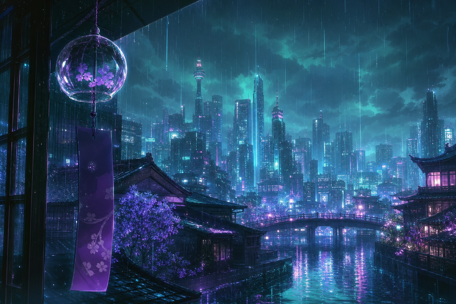 Anime City Street In Rain At Night Anime Wallpaper  3 4K