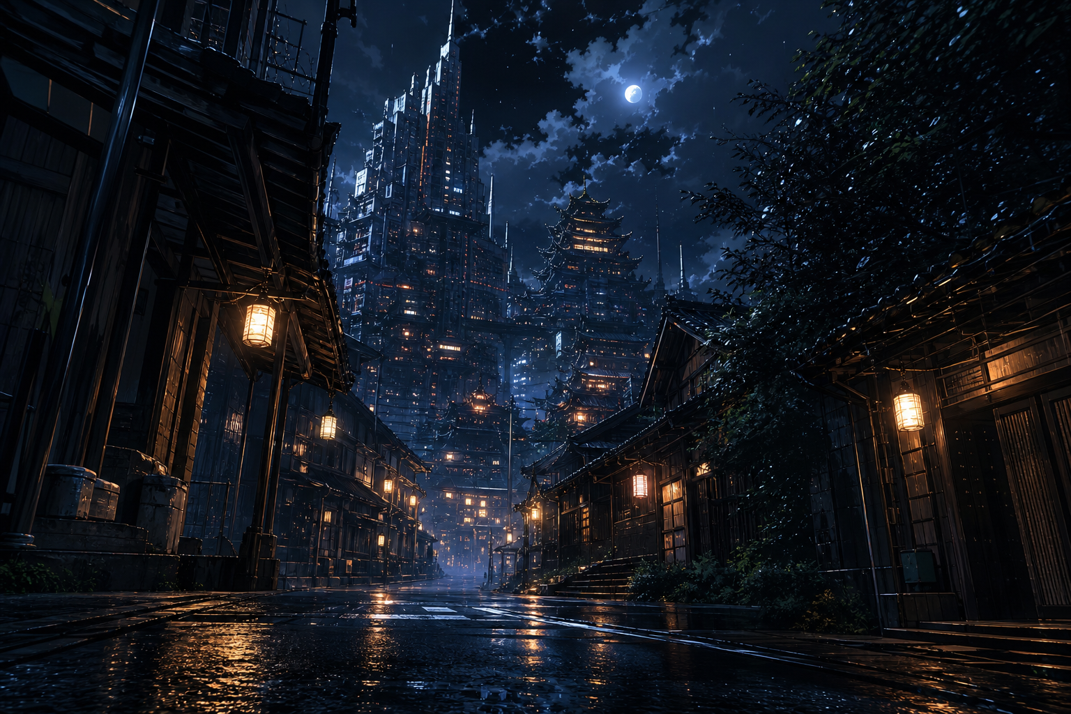 Anime City Street In Rain At Night Anime Wallpaper  3 4K