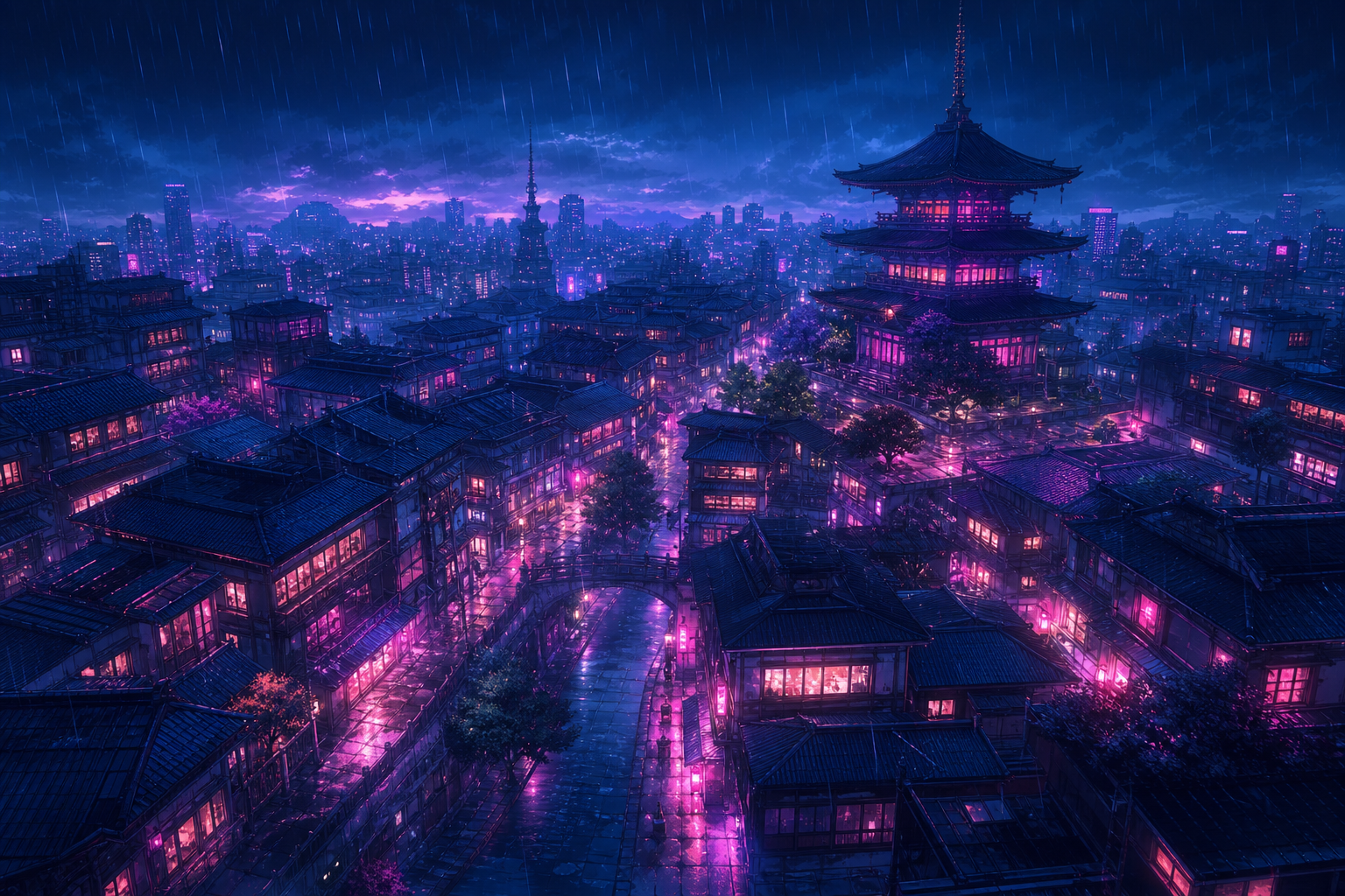 Anime City Street In Rain At Night Anime Wallpaper  3 4K