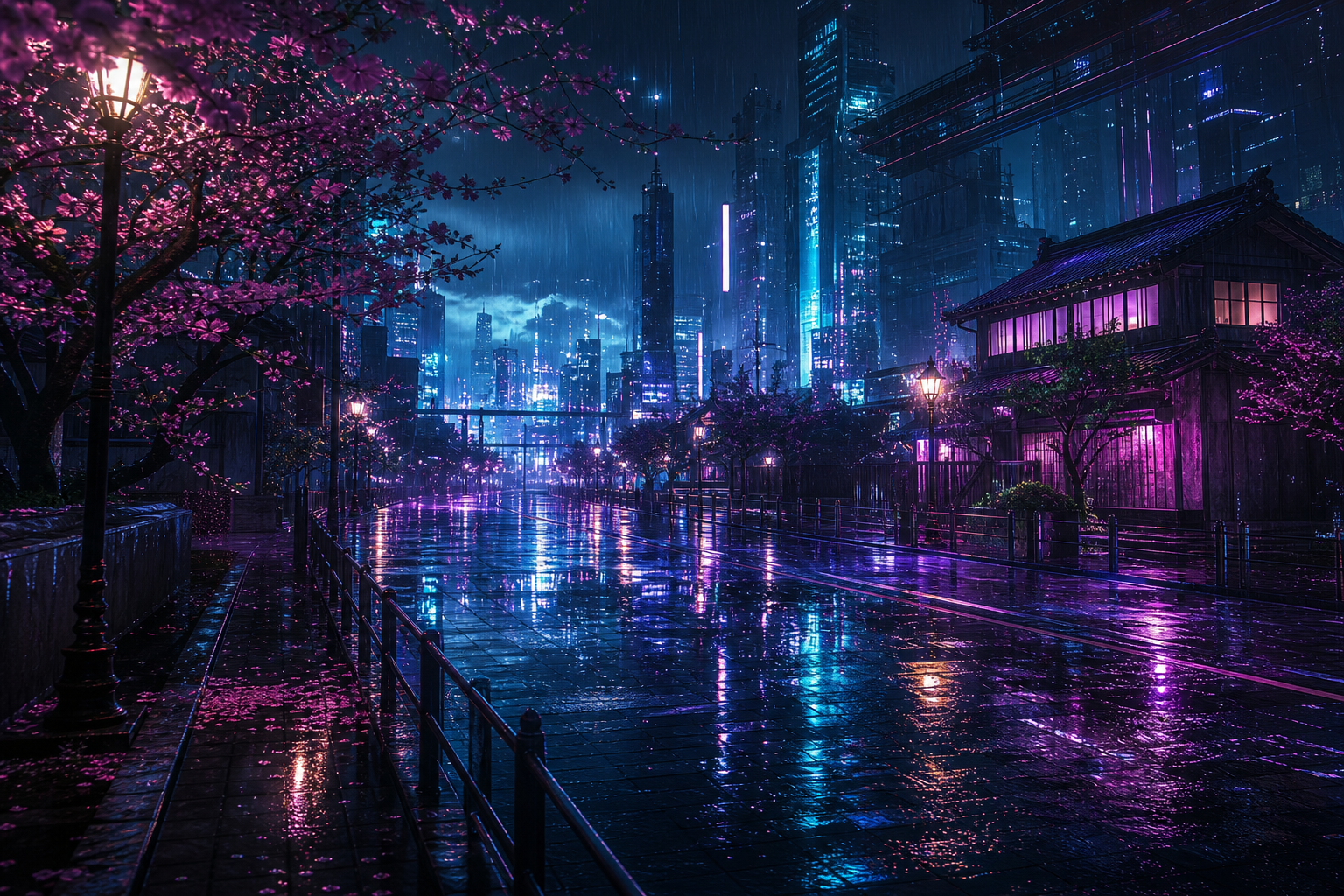 Anime City Street In Rain At Night Anime Wallpaper  3 4K